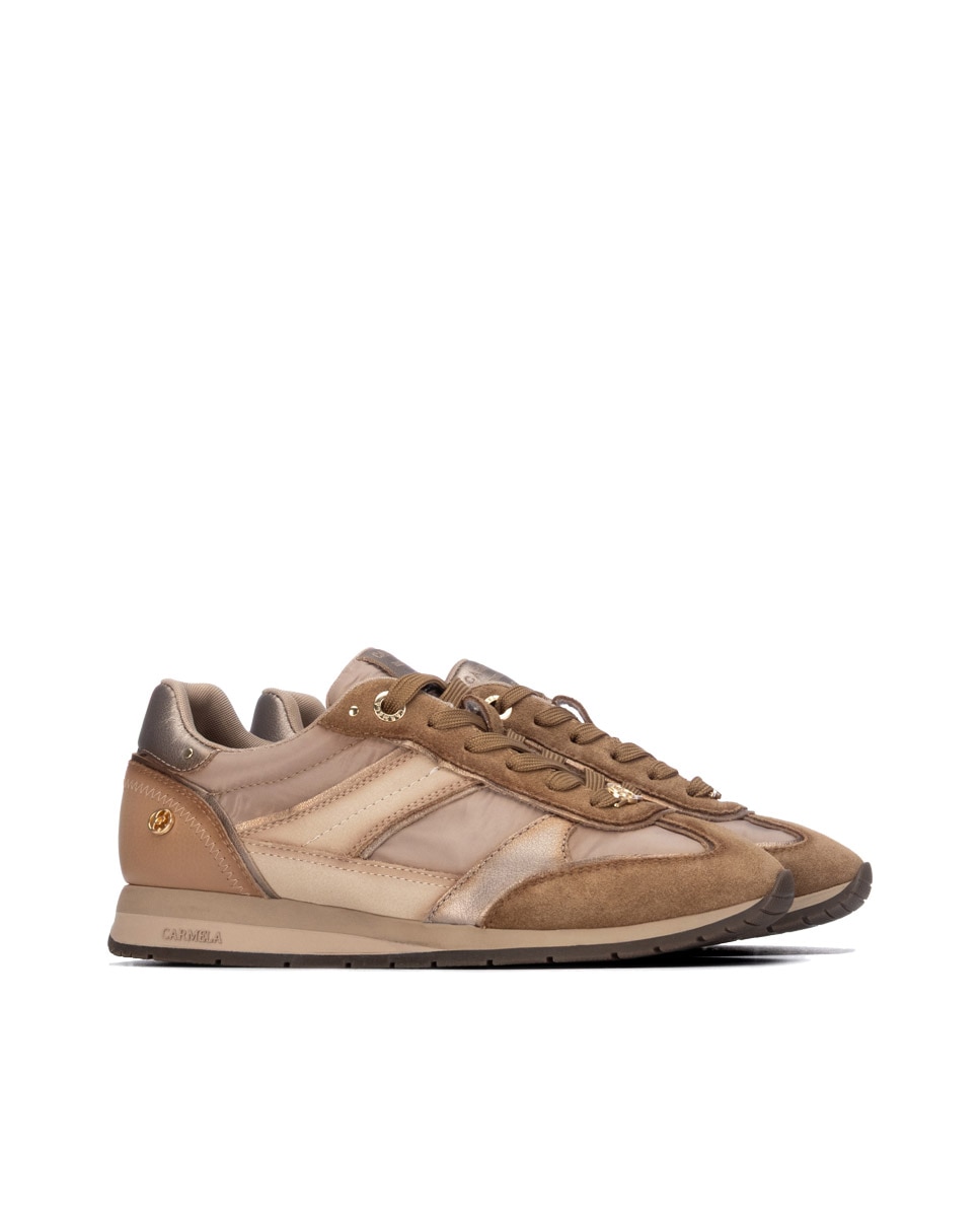Zapatilla de mujer con cordones de piel - Carmela - Beige Beige-4