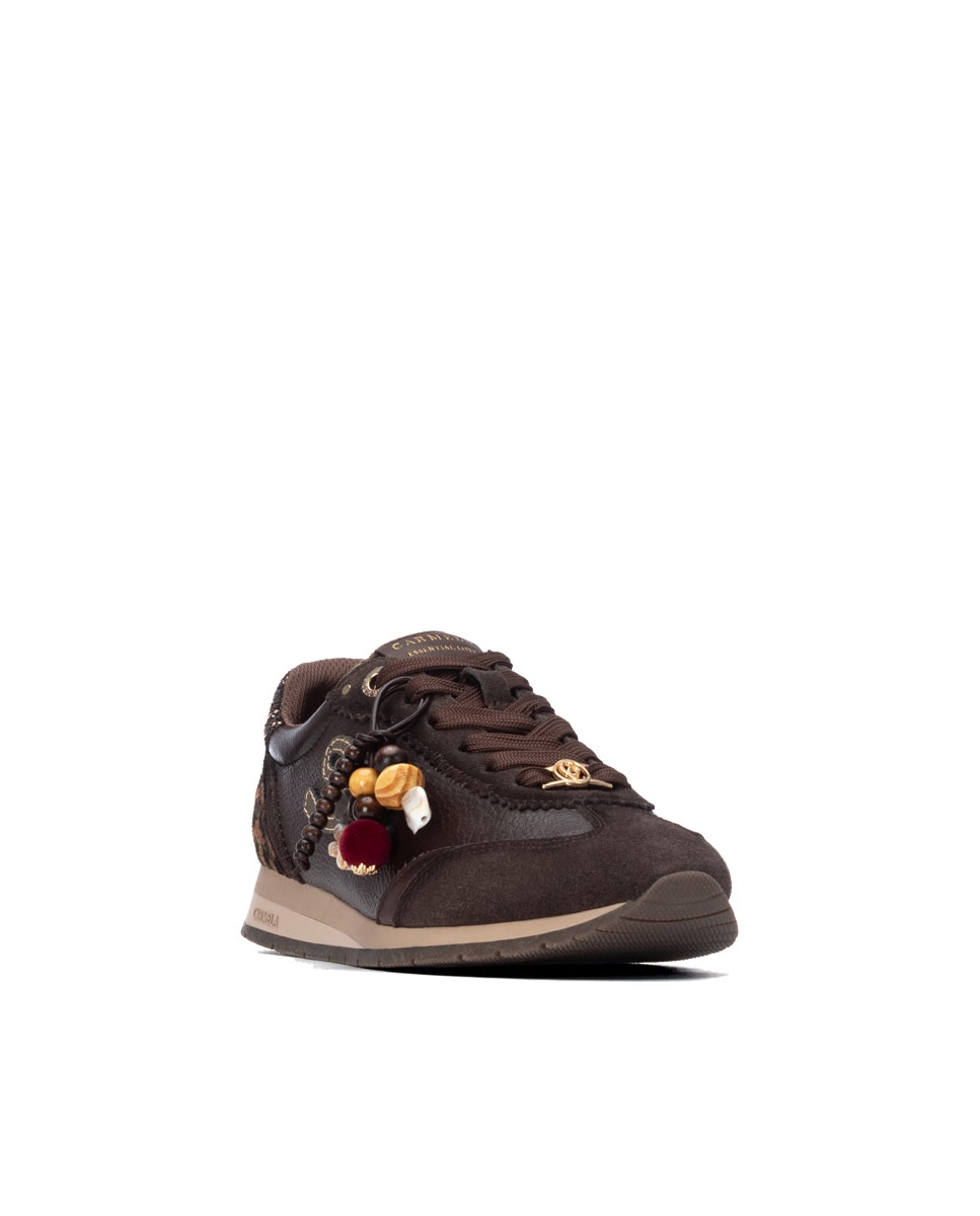Zapatilla de mujer con cordones de piel - Carmela - Marrón Marrón-3