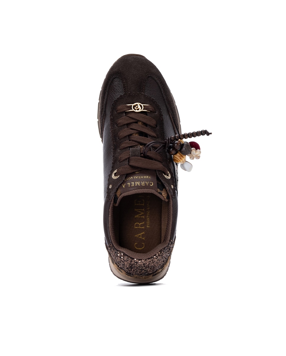 Zapatilla de mujer con cordones de piel - Carmela - Marrón Marrón-4