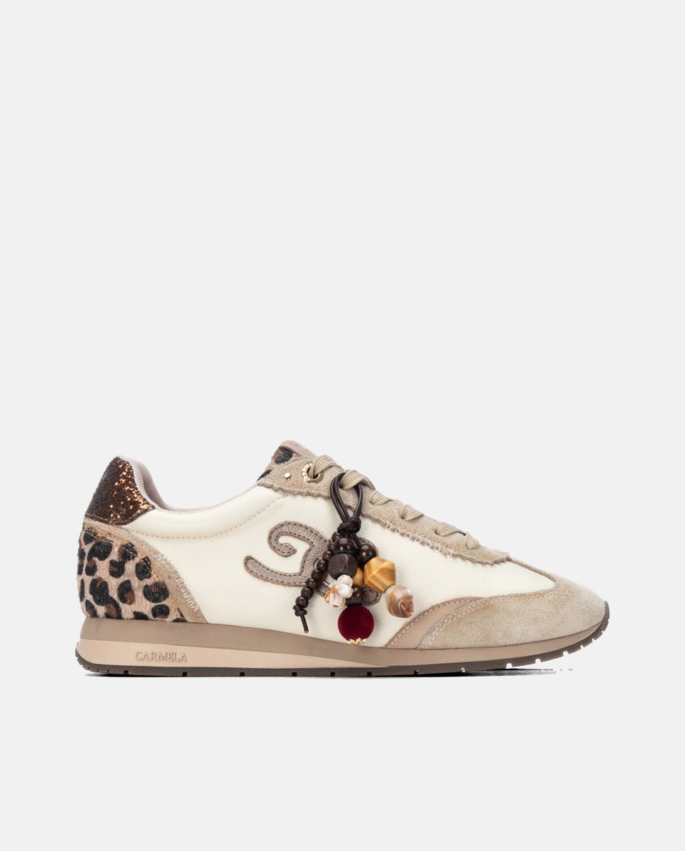 Zapatilla de mujer con cordones de piel - Carmela - Beige Beige-1