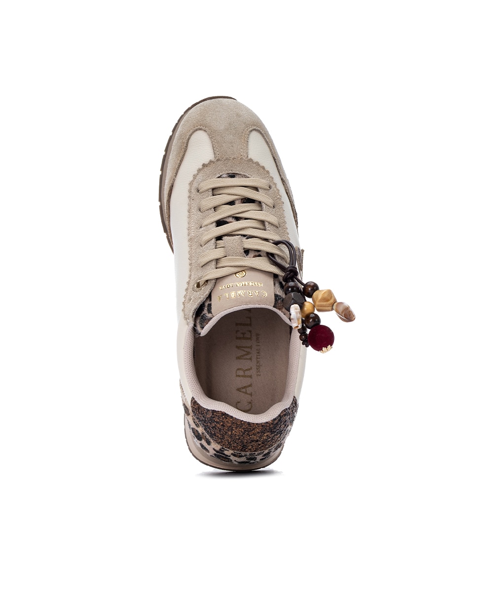 Zapatilla de mujer con cordones de piel - Carmela - Beige Beige-4