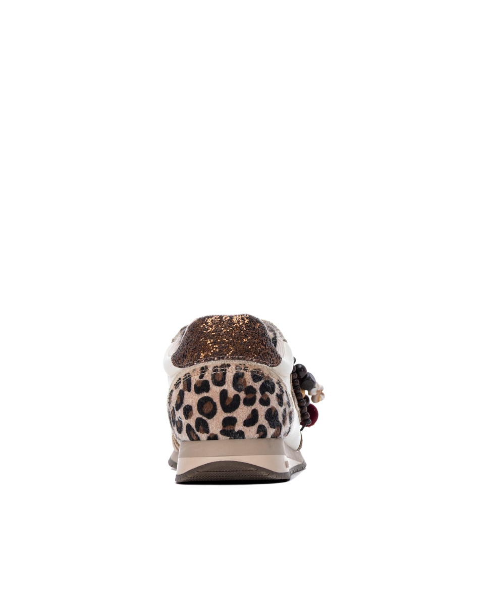 Zapatilla de mujer con cordones de piel - Carmela - Beige Beige-5