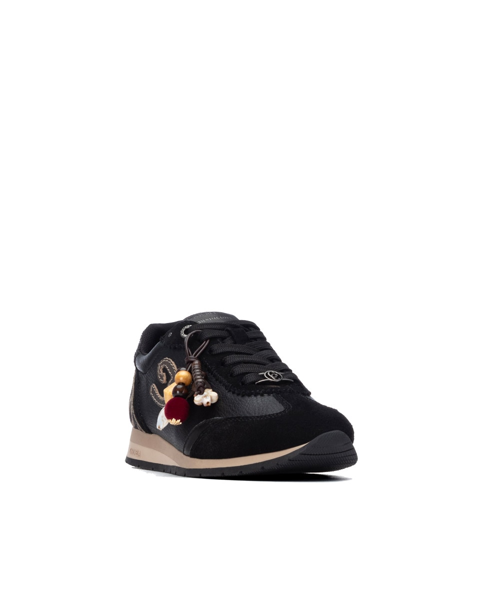 Zapatilla de mujer con cordones de piel - Carmela - Negro Negro-3