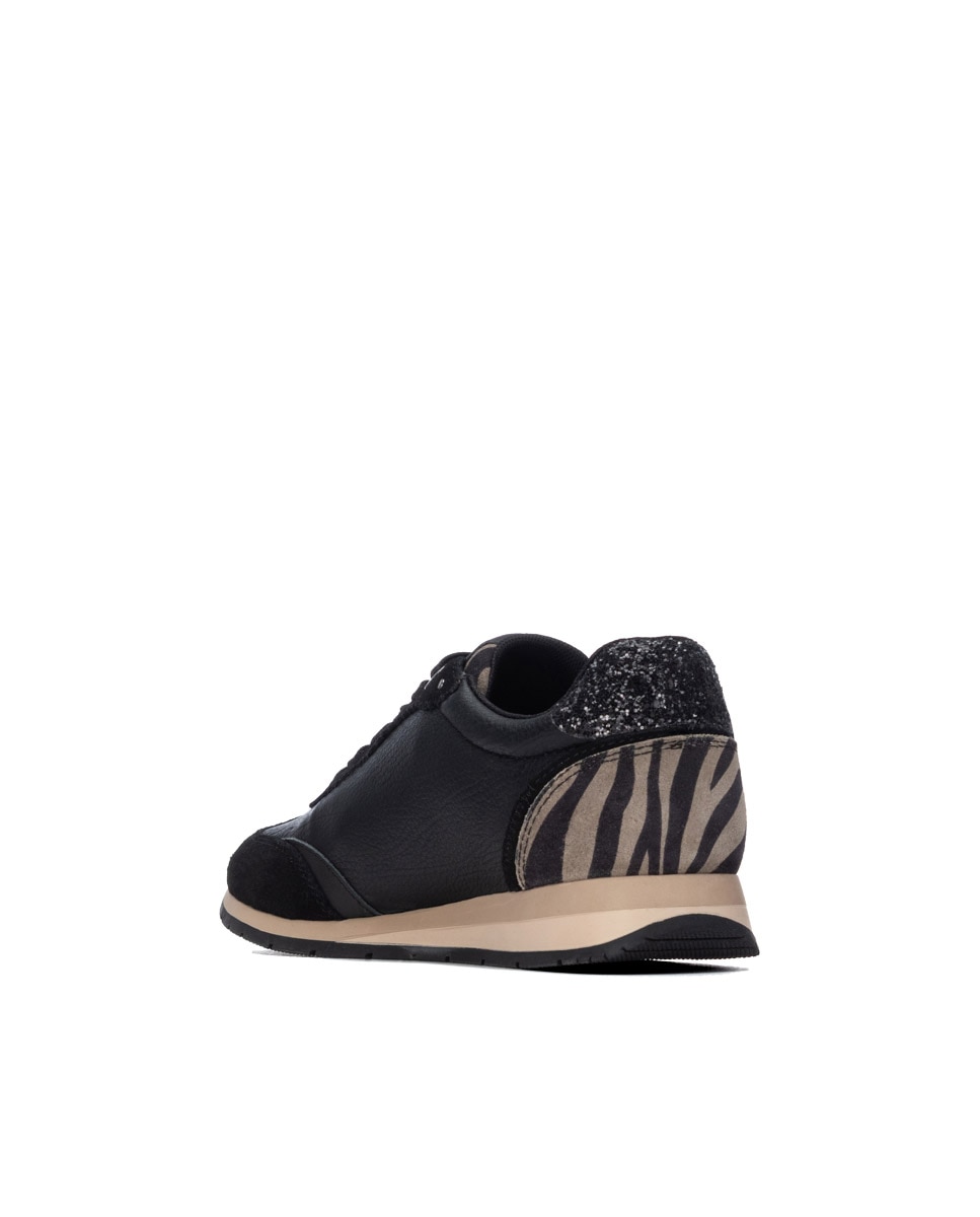 Zapatilla de mujer con cordones de piel - Carmela - Negro Negro-2