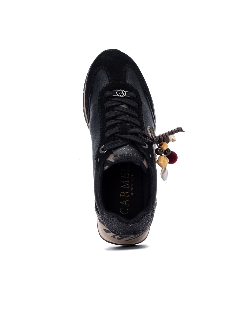 Zapatilla de mujer con cordones de piel - Carmela - Negro Negro-4