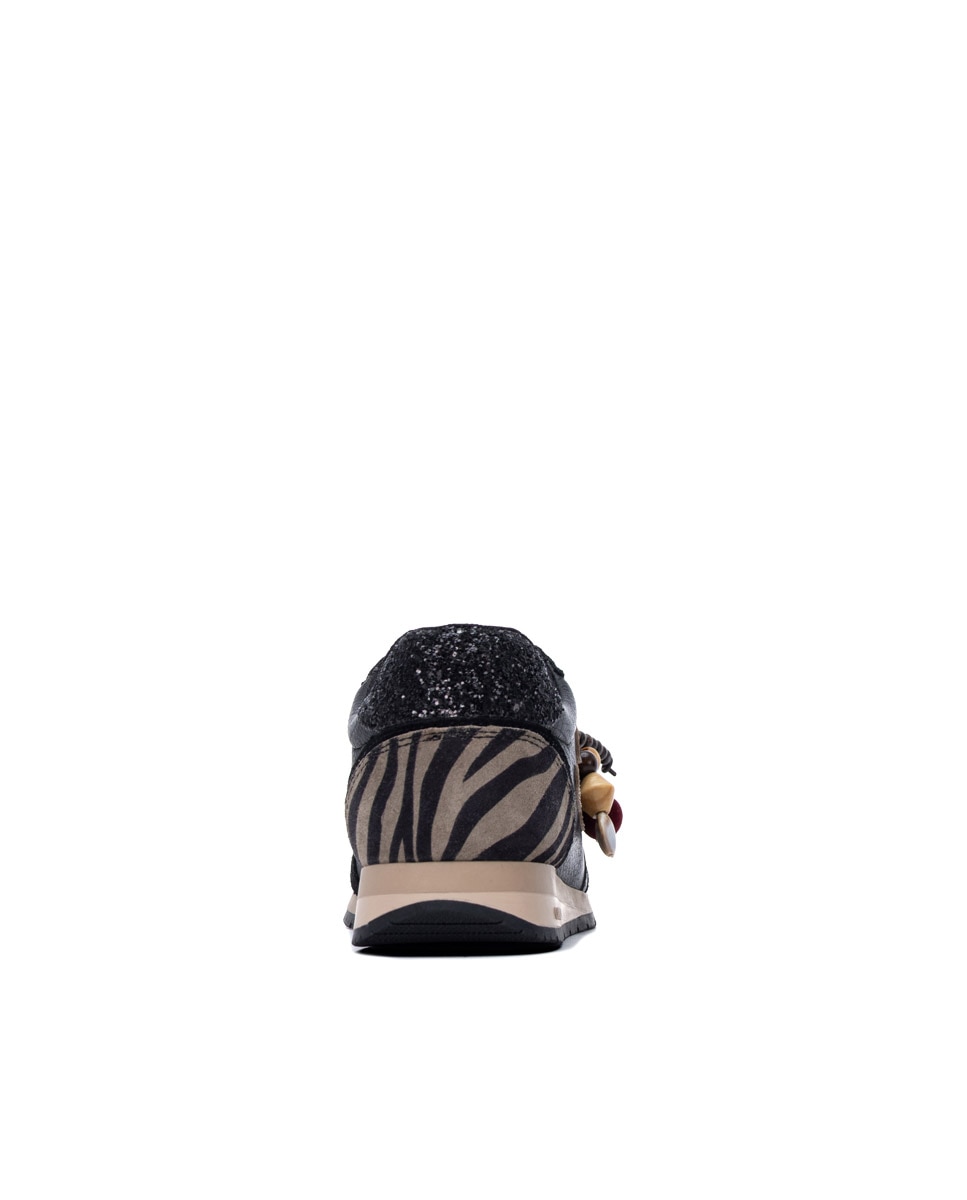 Zapatilla de mujer con cordones de piel - Carmela - Negro Negro-5