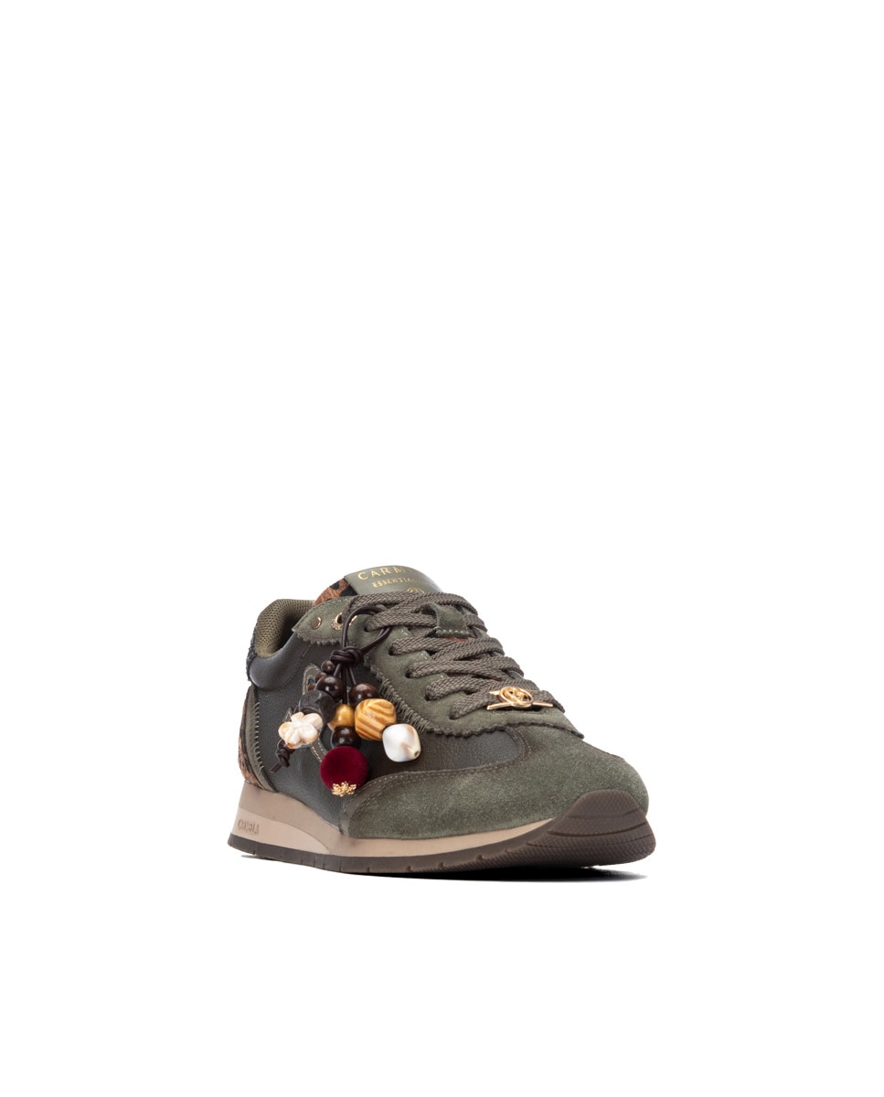Zapatilla de mujer con cordones de piel - Carmela - Kaki Kaki-3