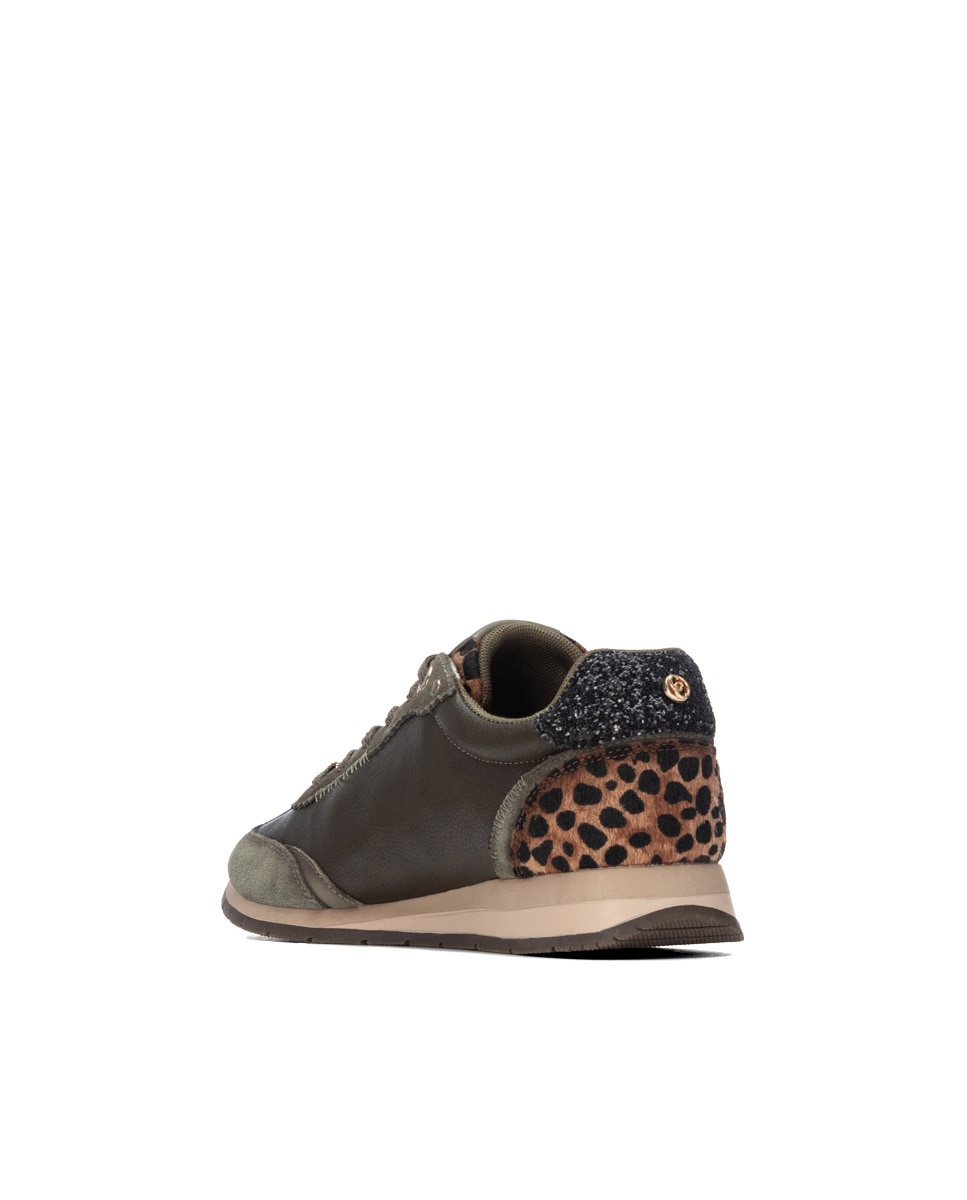 Zapatilla de mujer con cordones de piel - Carmela - Kaki Kaki-2