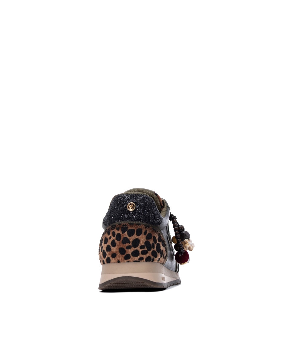 Zapatilla de mujer con cordones de piel - Carmela - Kaki Kaki-5