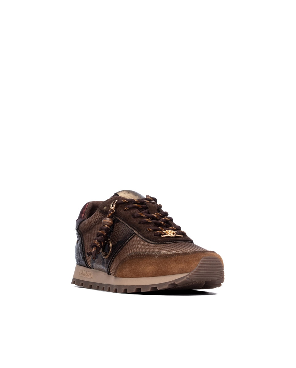 Zapatilla de mujer con cordones de piel - Carmela - Marrón Marrón-3