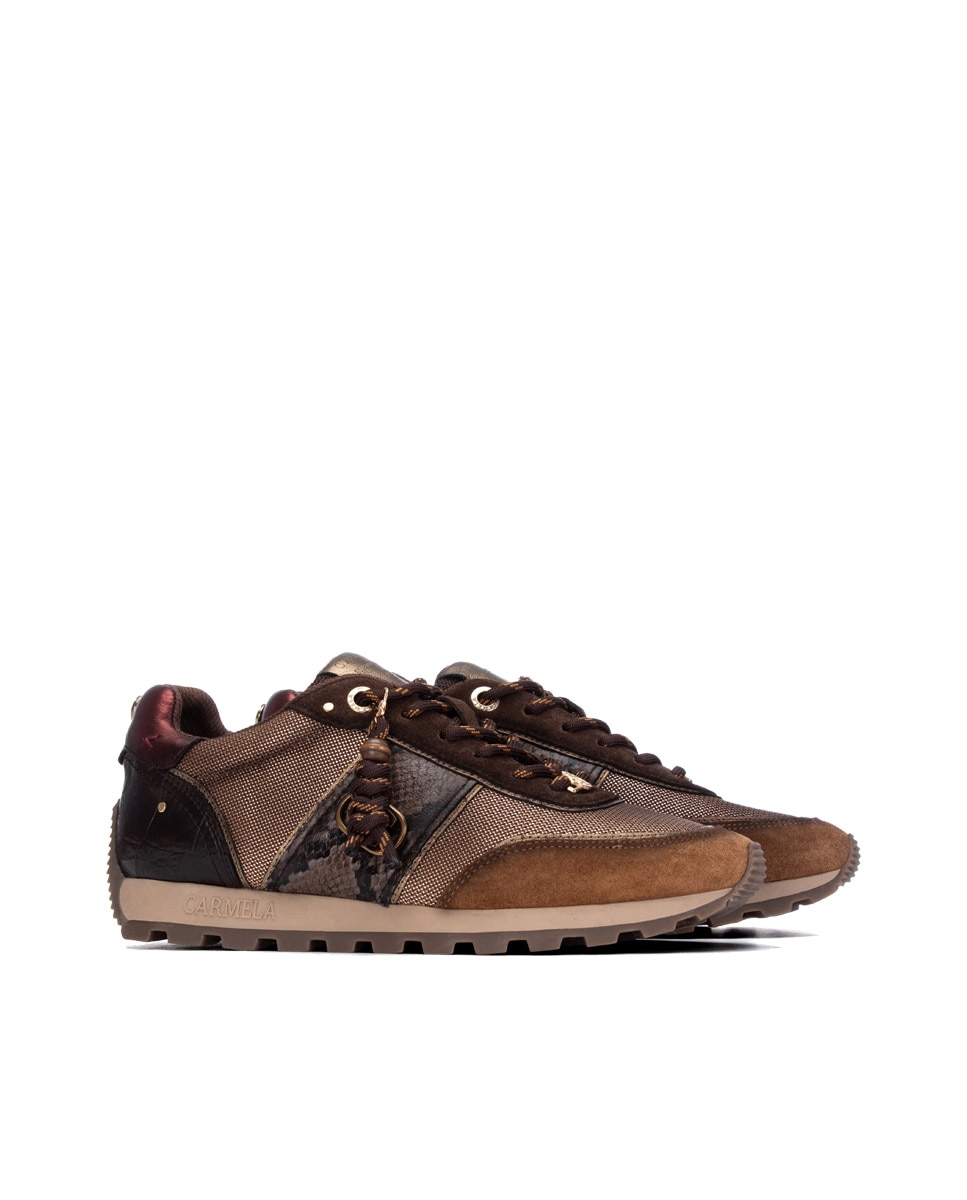 Zapatilla de mujer con cordones de piel - Carmela - Marrón Marrón-4
