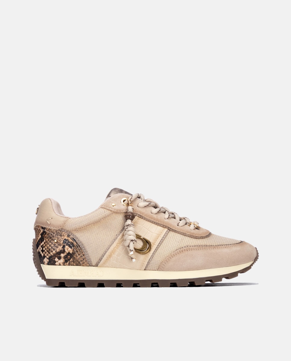 Zapatilla de mujer con cordones de piel - Carmela - Beige Beige-1
