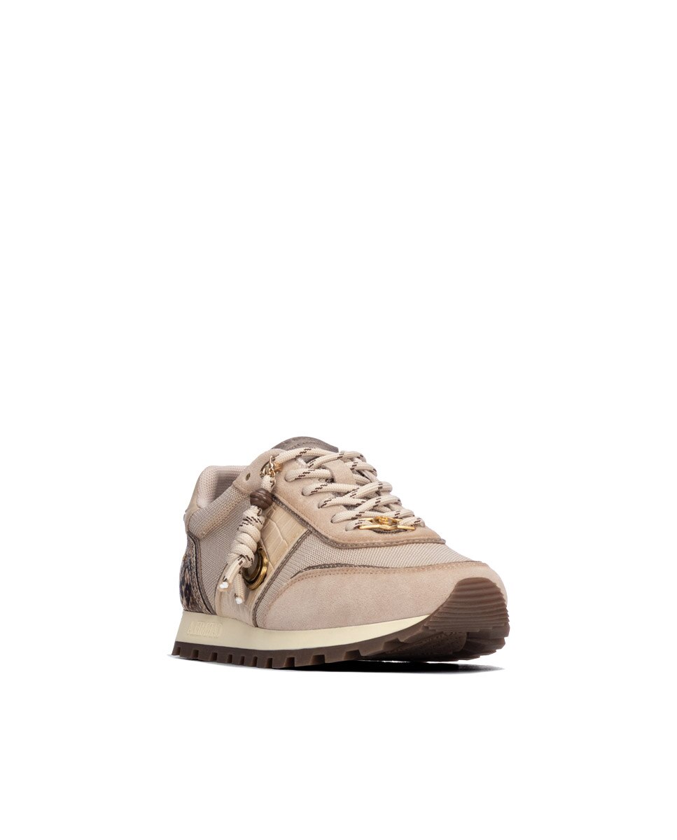 Zapatilla de mujer con cordones de piel - Carmela - Beige Beige-3