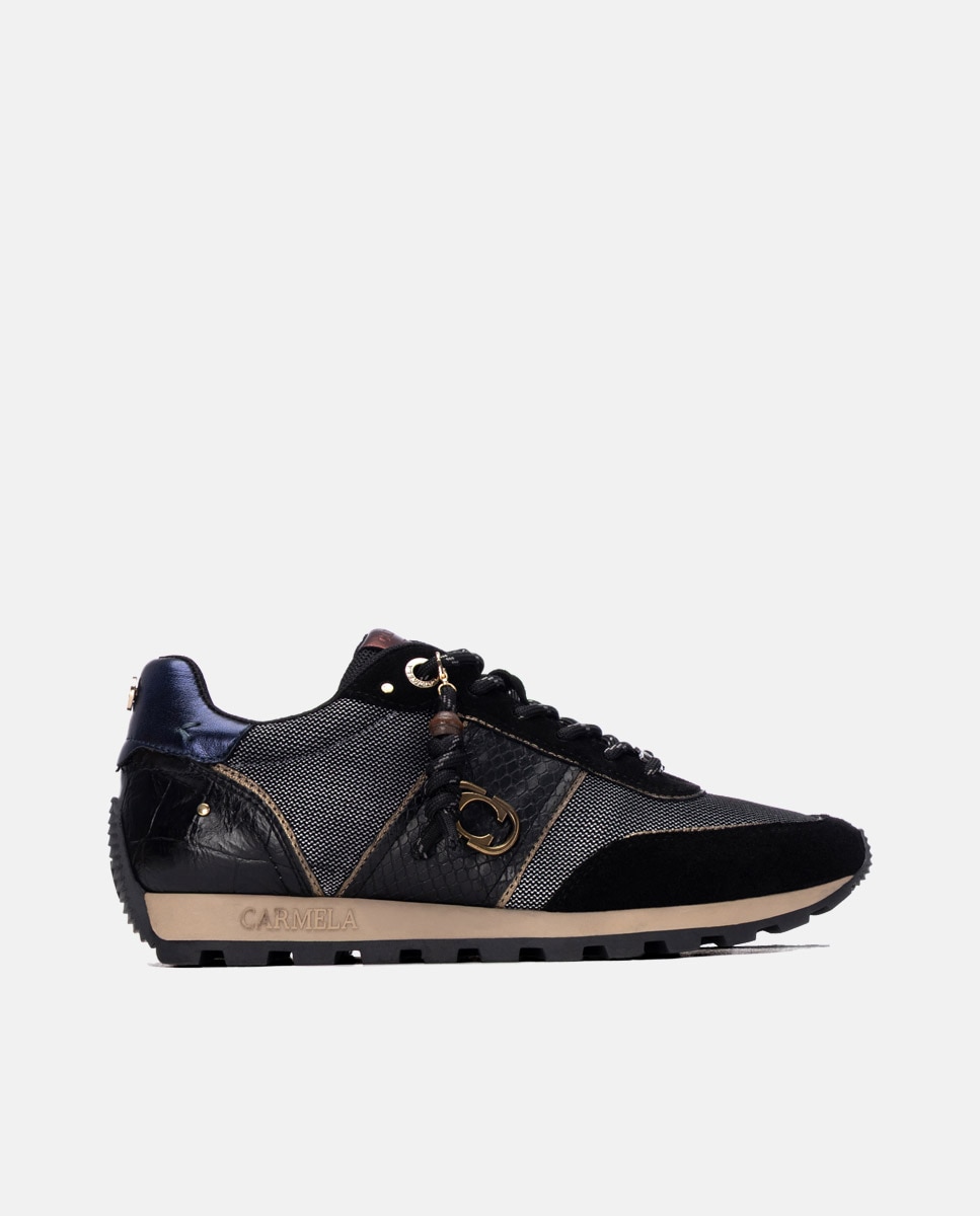 Zapatilla de mujer con cordones de piel - Carmela - Negro Negro-1