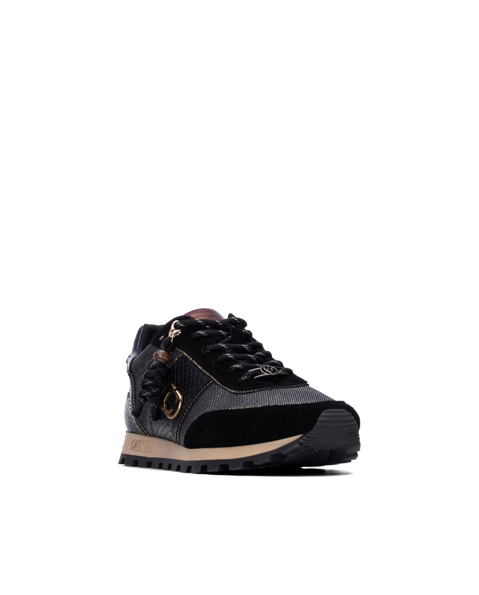Zapatilla de mujer con cordones de piel - Carmela - Negro Negro-3