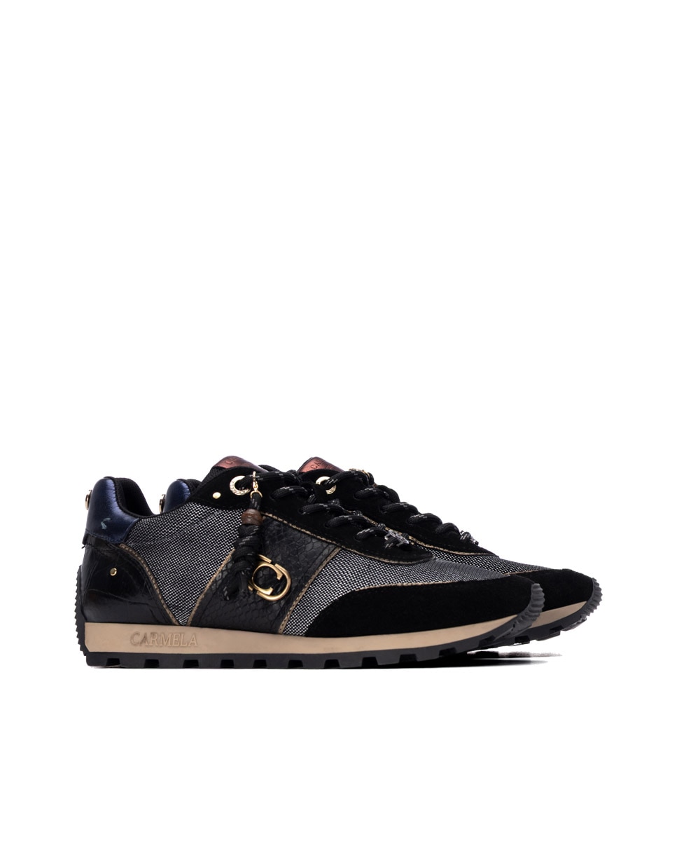 Zapatilla de mujer con cordones de piel - Carmela - Negro Negro-4