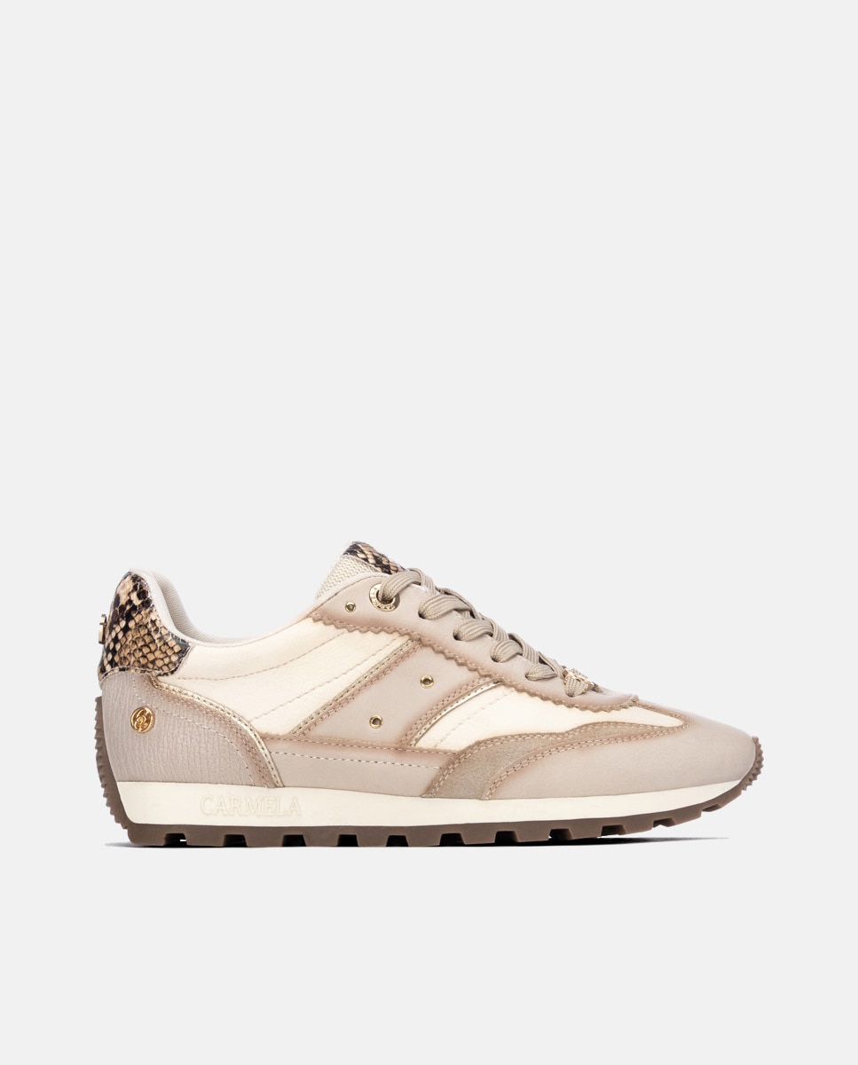 Zapatilla de mujer con cordones de piel - Carmela - Beige Beige-1