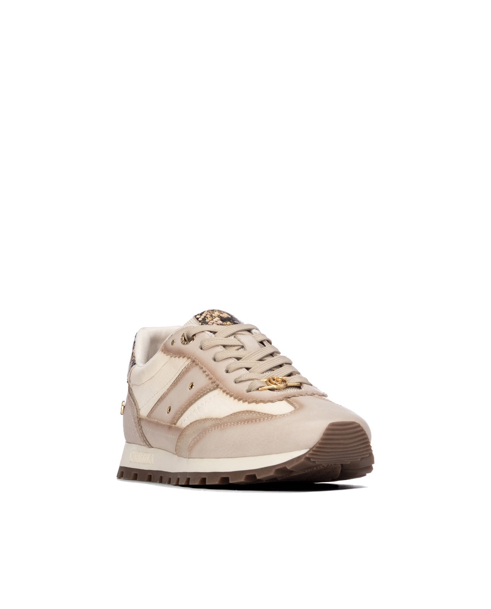 Zapatilla de mujer con cordones de piel - Carmela - Beige Beige-3