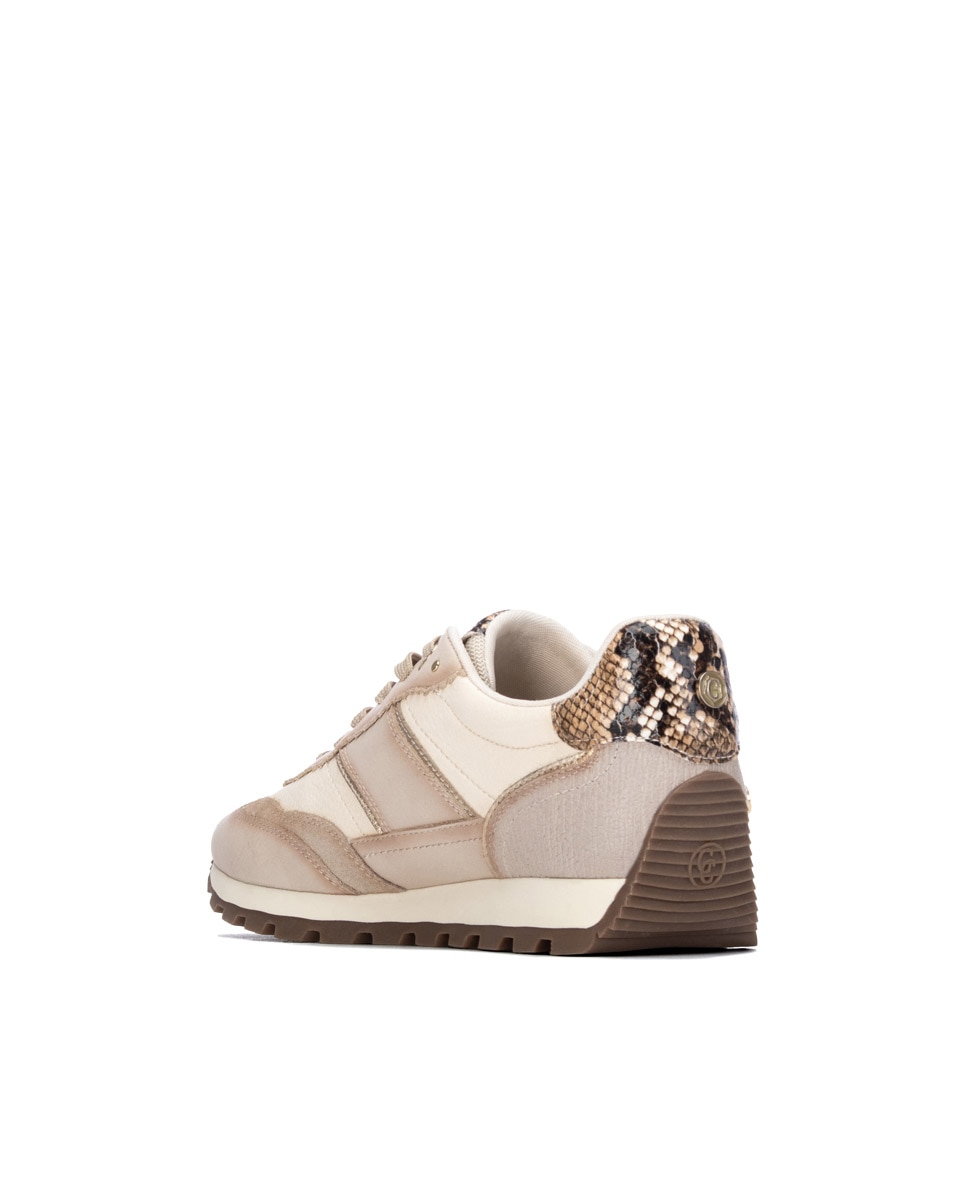 Zapatilla de mujer con cordones de piel - Carmela - Beige Beige-2