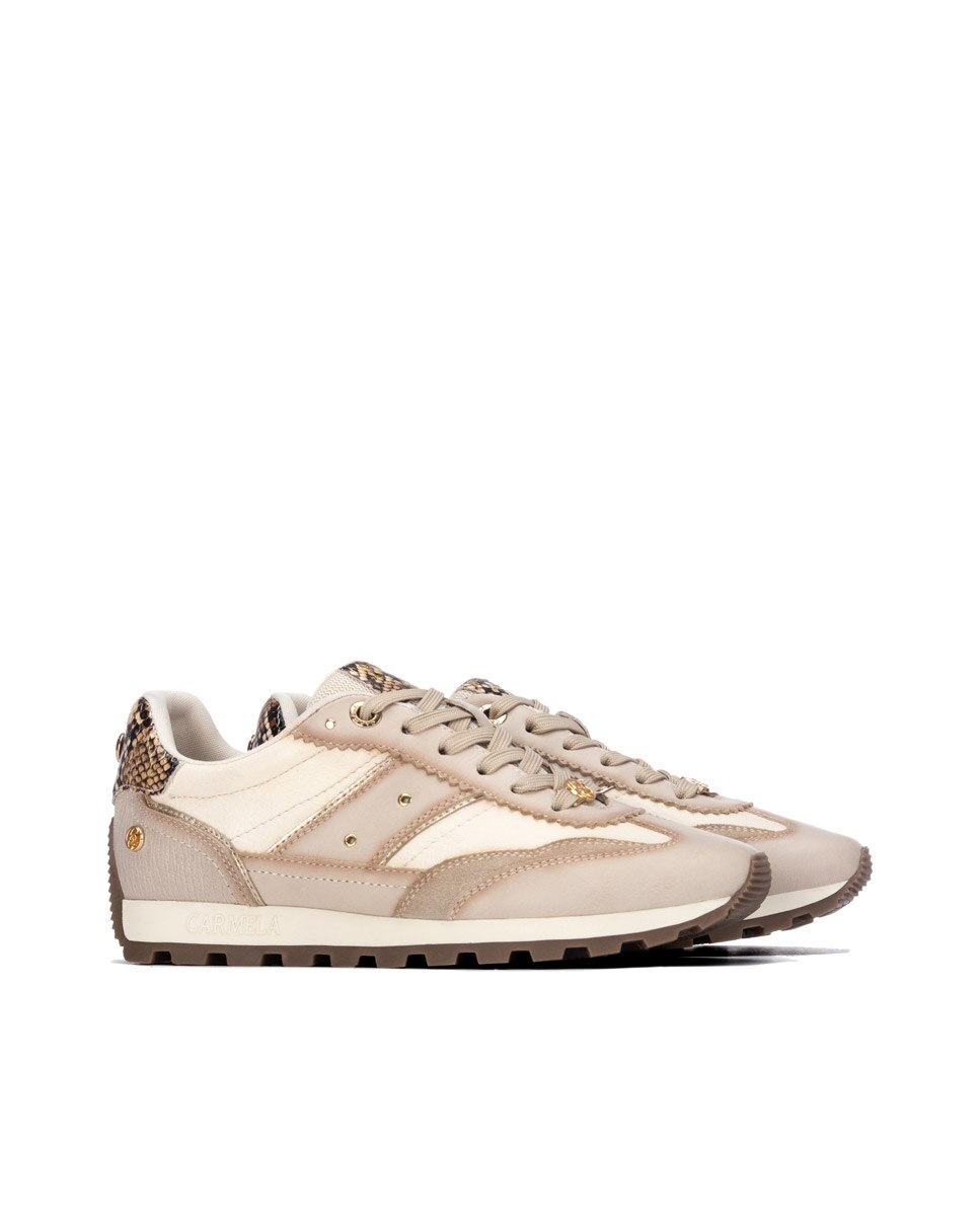 Zapatilla de mujer con cordones de piel - Carmela - Beige Beige-4