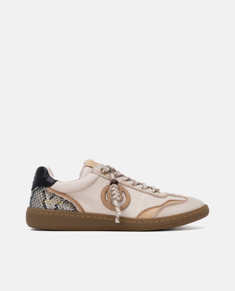 Zapatilla de mujer con cordones de piel - Carmela - Blanco Blanco-1