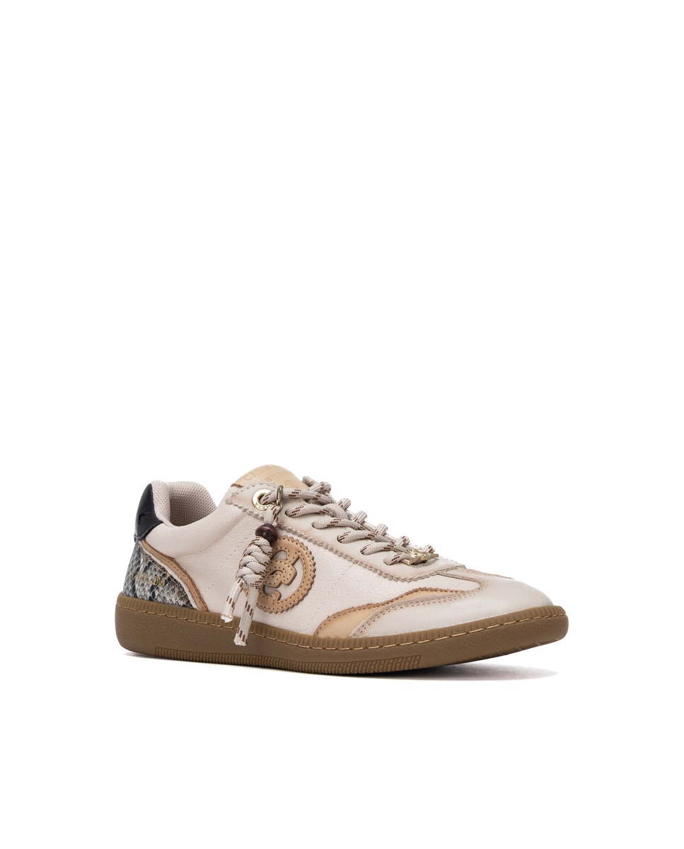 Zapatilla de mujer con cordones de piel - Carmela - Blanco Blanco-3