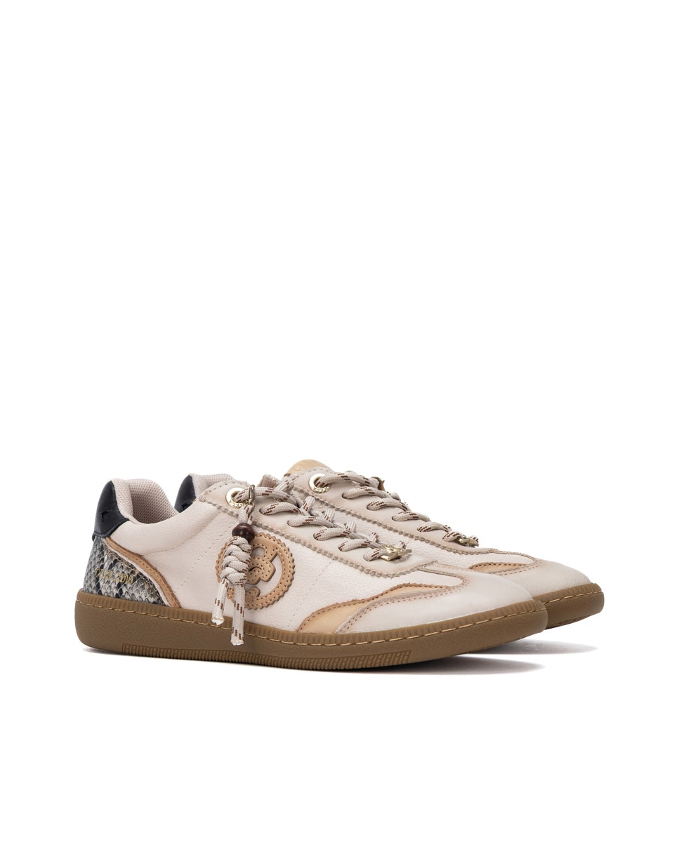 Zapatilla de mujer con cordones de piel - Carmela - Blanco Blanco-4