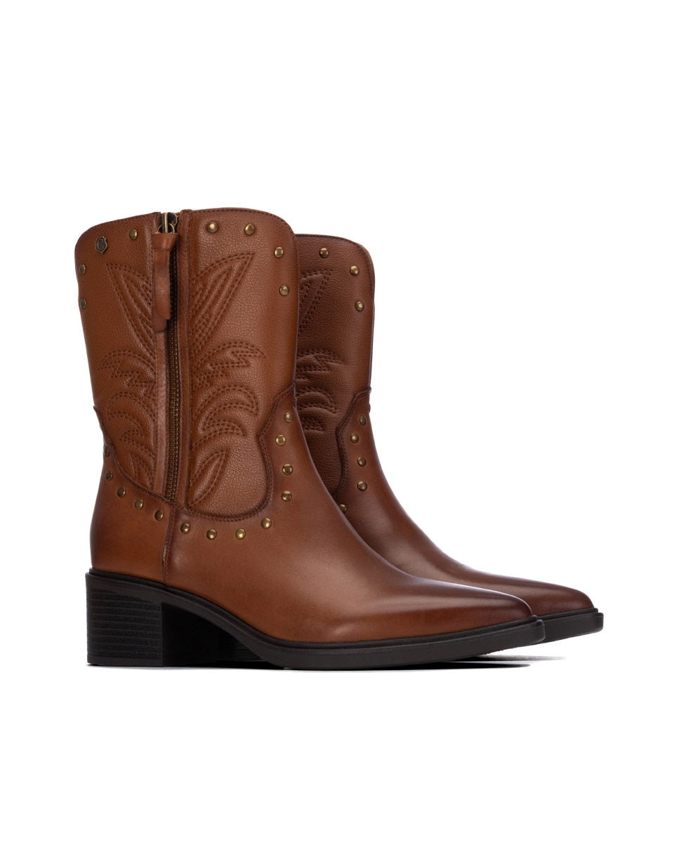 Botín de mujer con cremallera de piel - Carmela - Camel Camel-4