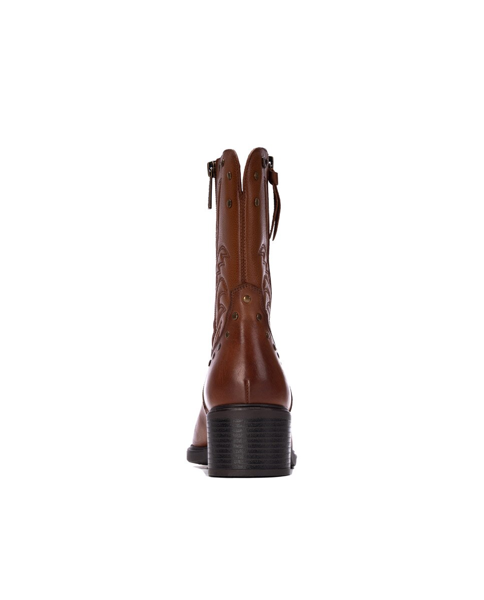 Botín de mujer con cremallera de piel - Carmela - Camel Camel-5