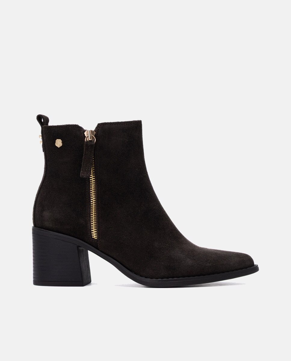 Botines de mujer con cremallera de serraje - Carmela - Marrón Marrón-1