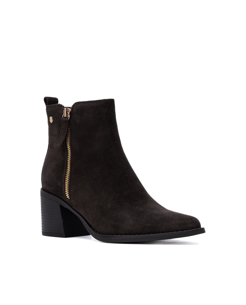 Botines de mujer con cremallera de serraje - Carmela - Marrón Marrón-3