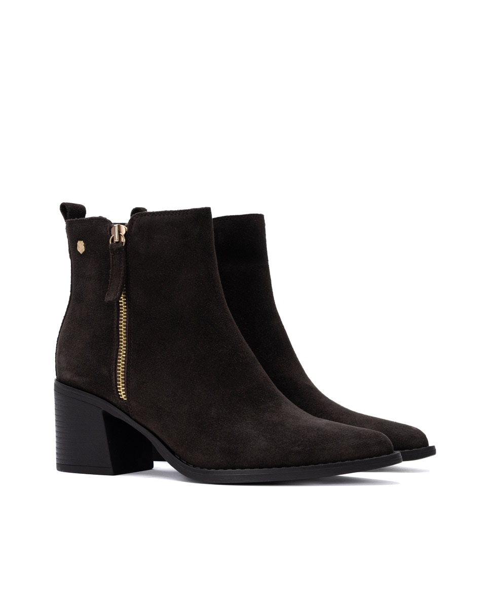 Botines de mujer con cremallera de serraje - Carmela - Marrón Marrón-4