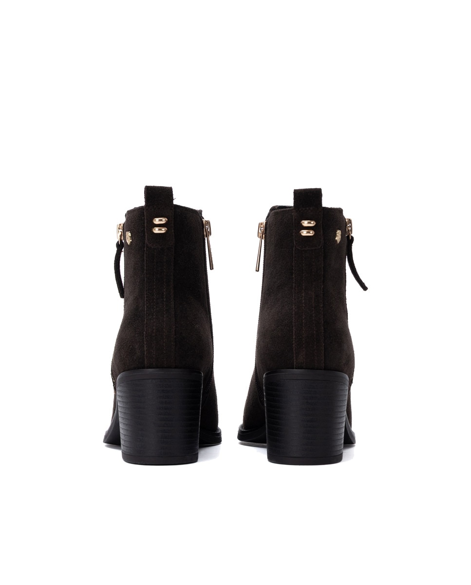 Botines de mujer con cremallera de serraje - Carmela - Marrón Marrón-5
