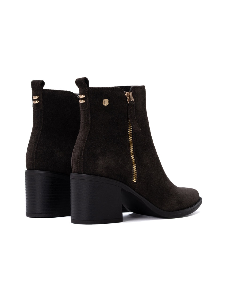 Botines de mujer con cremallera de serraje - Carmela - Marrón Marrón-6