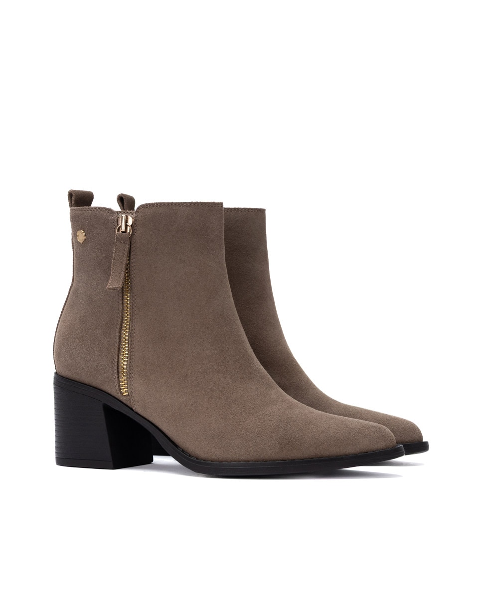 Botines de mujer con cremallera de serraje - Carmela - Marrón Marrón-4