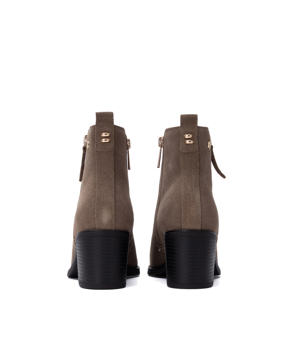 Botines de mujer con cremallera de serraje - Carmela - Marrón Marrón-5