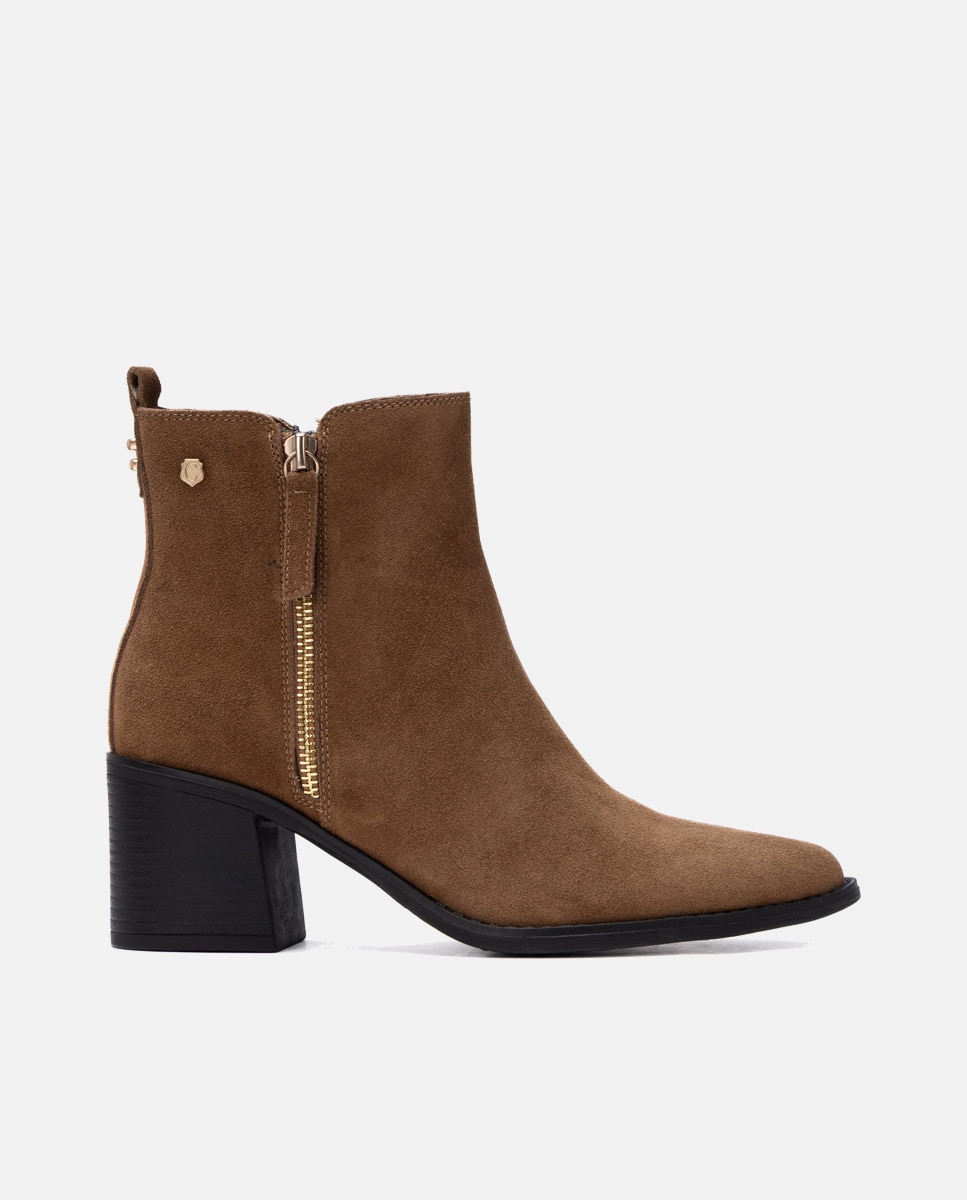 Botines de mujer con cremallera de serraje - Carmela - Camel Camel-1