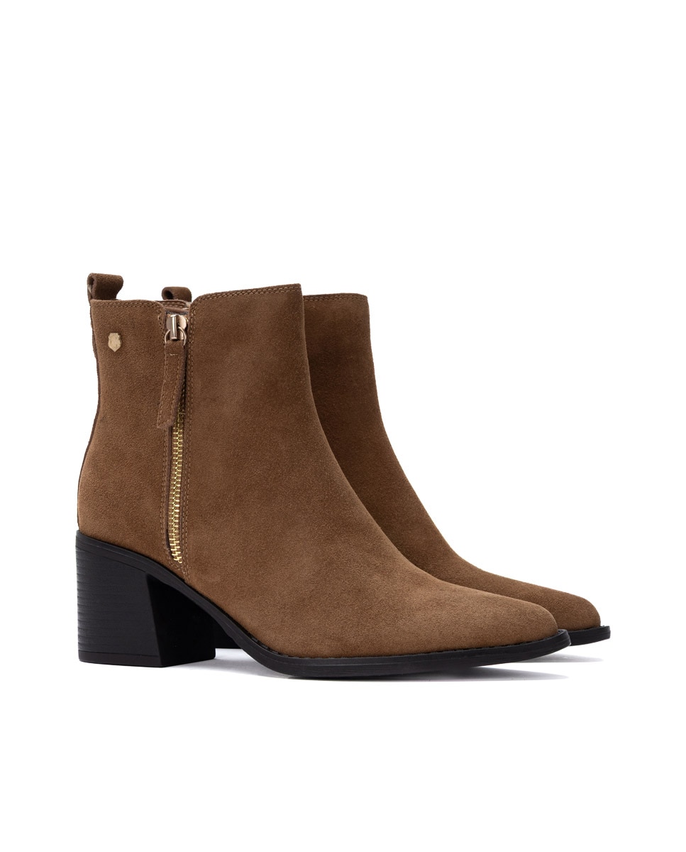 Botines de mujer con cremallera de serraje - Carmela - Camel Camel-4