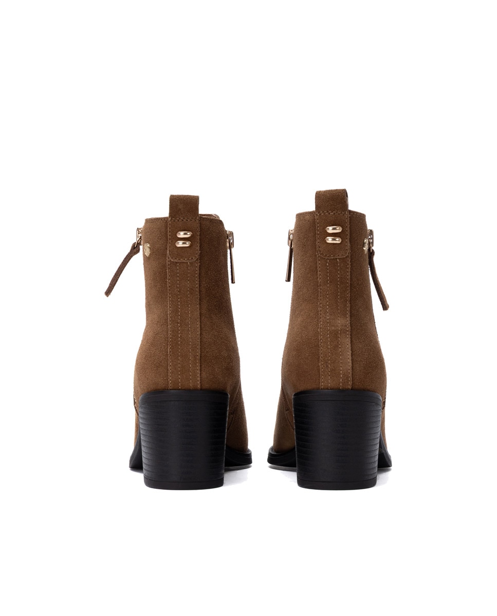Botines de mujer con cremallera de serraje - Carmela - Camel Camel-5