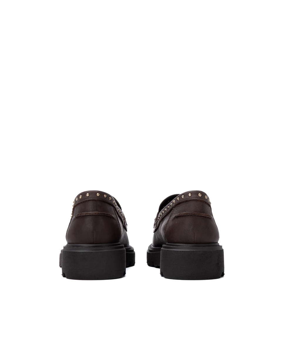 Mocasín de mujer de piel - Carmela - Marrón Marrón-5