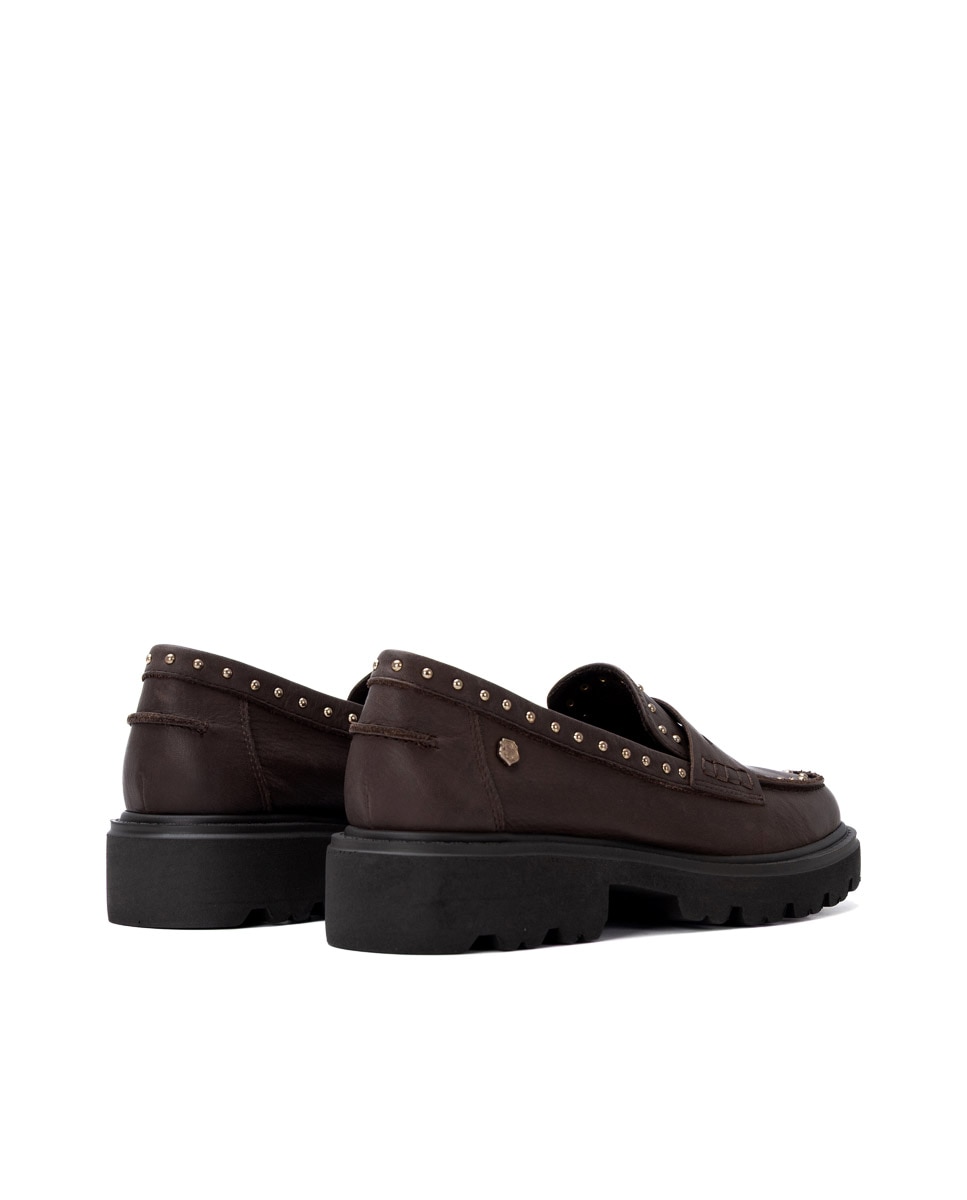 Mocasín de mujer de piel - Carmela - Marrón Marrón-8