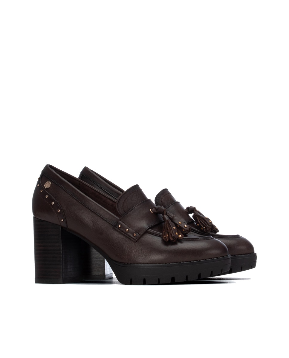 Mocasín de mujer de piel - Carmela - Marrón Marrón-4