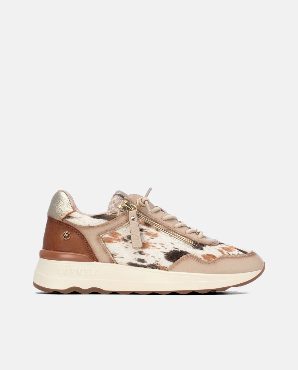 Zapatilla de mujer con cordones de piel - Carmela - Beige Beige-1