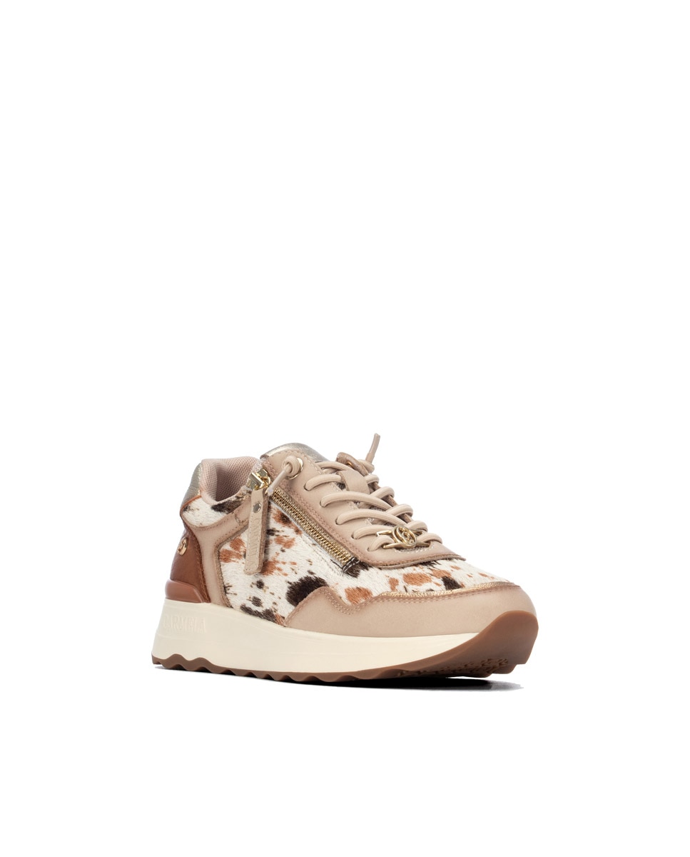 Zapatilla de mujer con cordones de piel - Carmela - Beige Beige-3