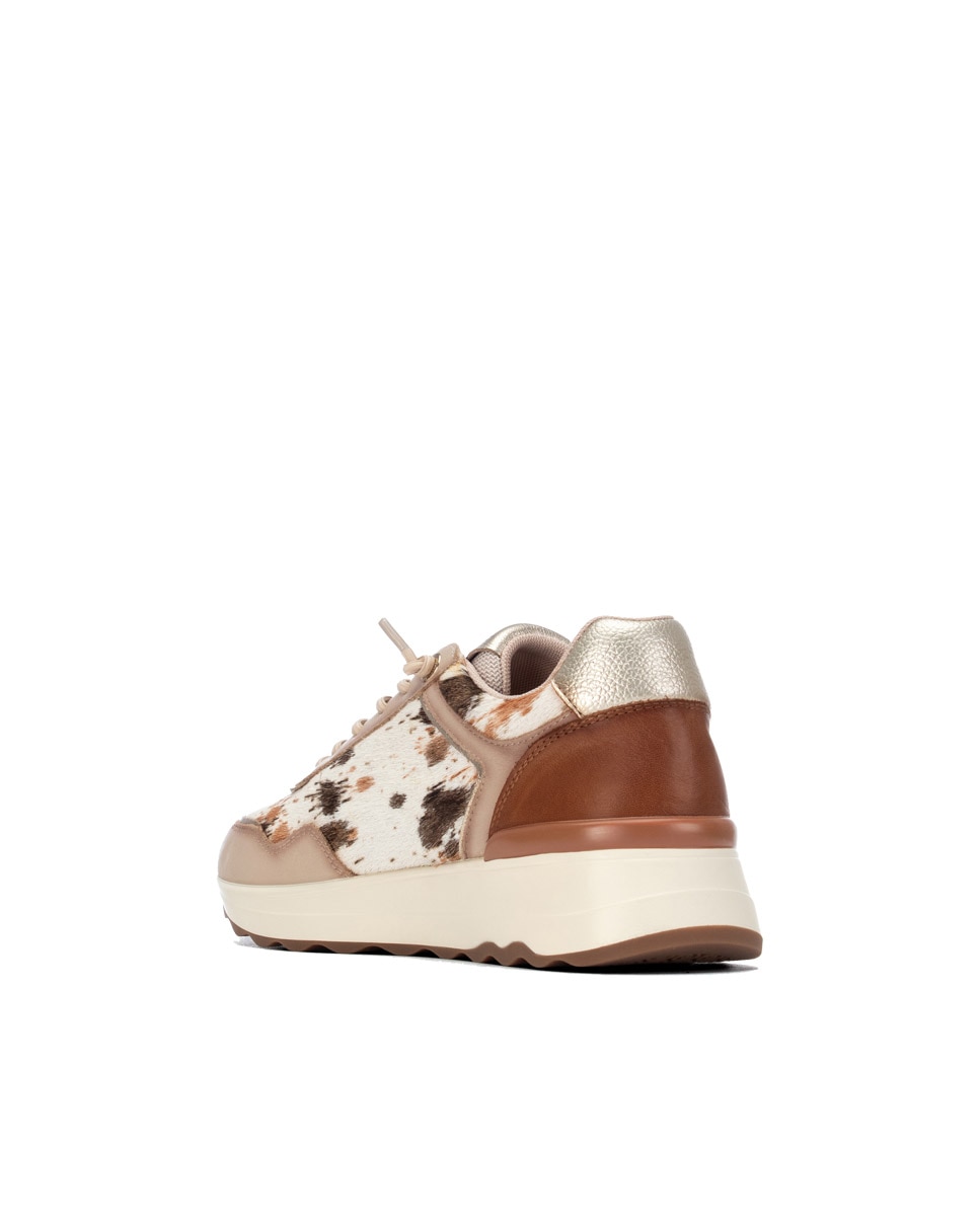 Zapatilla de mujer con cordones de piel - Carmela - Beige Beige-2