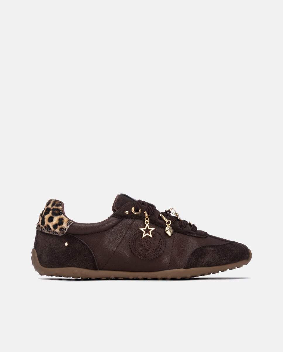 Zapatilla de mujer con cordones de piel - Carmela - Marrón Marrón-1