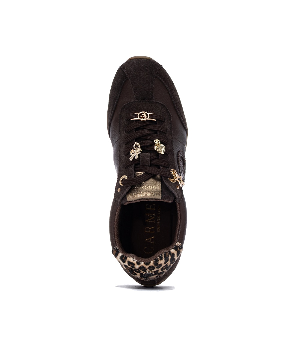 Zapatilla de mujer con cordones de piel - Carmela - Marrón Marrón-4