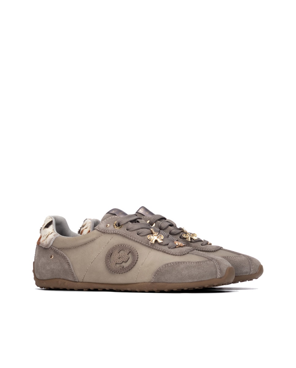 Zapatilla de mujer con cordones de piel - Carmela - Marrón Marrón-4