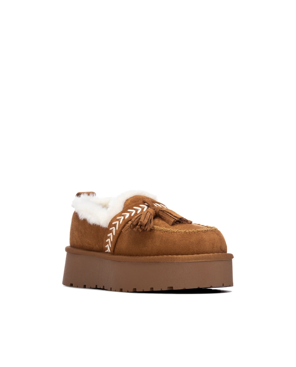 Mocasín de mujer con pelo y borlas - Xti - Camel Camel-3