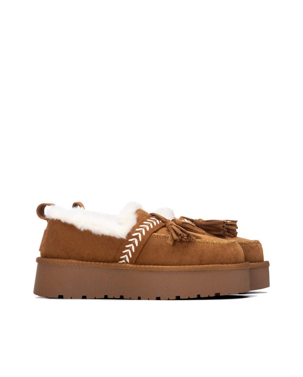 Mocasín de mujer con pelo y borlas - Xti - Camel Camel-4